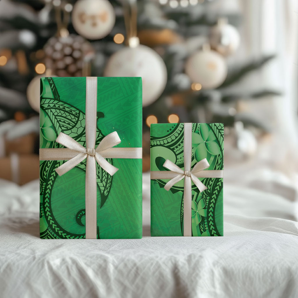 Polynesia Manta Ray Tattoo Wrapping Paper Tropical Plumeria Green Polynesian Pattern LT14 - Polynesian Pride