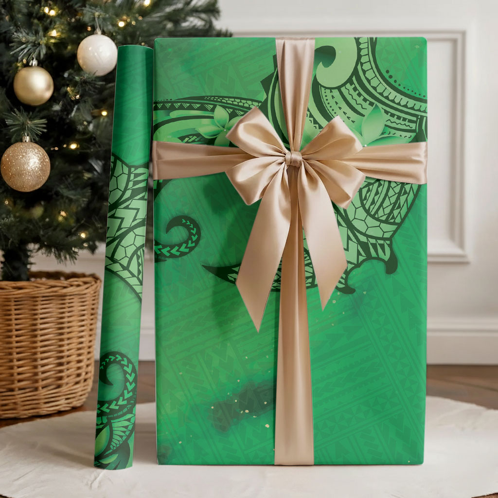 Polynesia Manta Ray Tattoo Wrapping Paper Tropical Plumeria Green Polynesian Pattern LT14 - Polynesian Pride