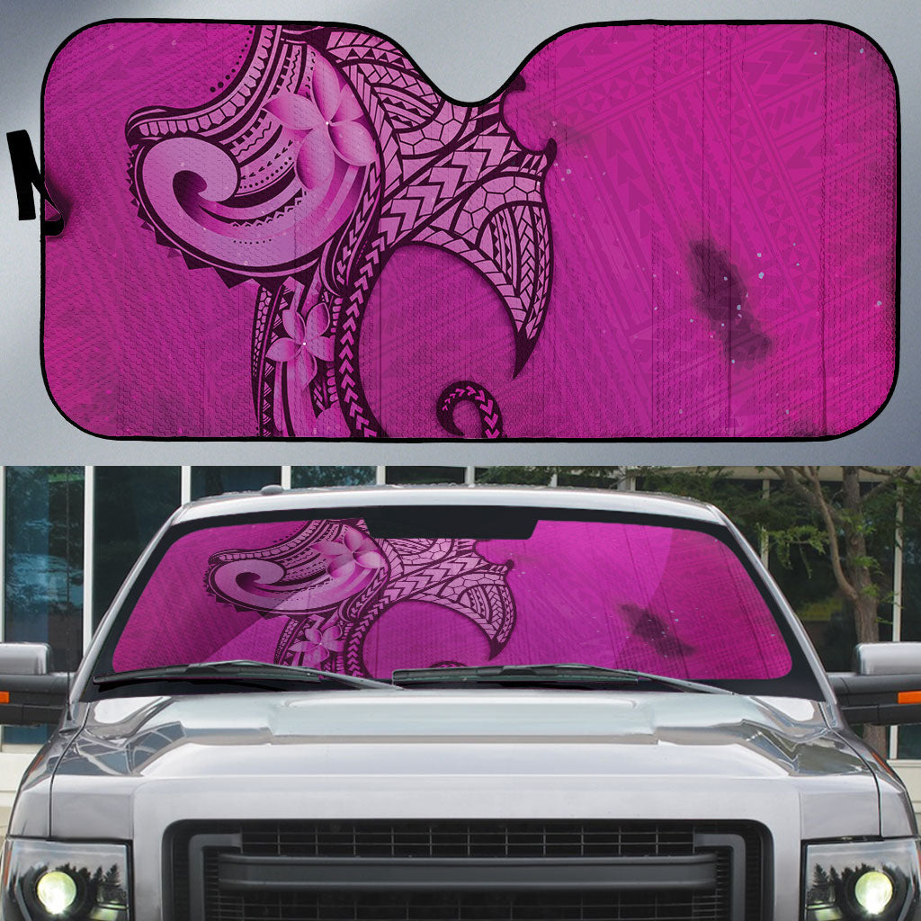 Polynesia Manta Ray Tattoo Auto Sun Shade Tropical Plumeria Pink Polynesian Pattern LT14 Pink - Polynesian Pride