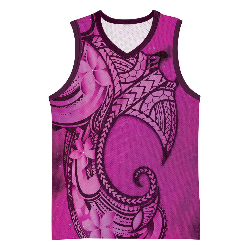 Polynesia Manta Ray Tattoo Basketball Jersey Tropical Plumeria Pink Polynesian Pattern LT14 Unisex Pink - Polynesian Pride