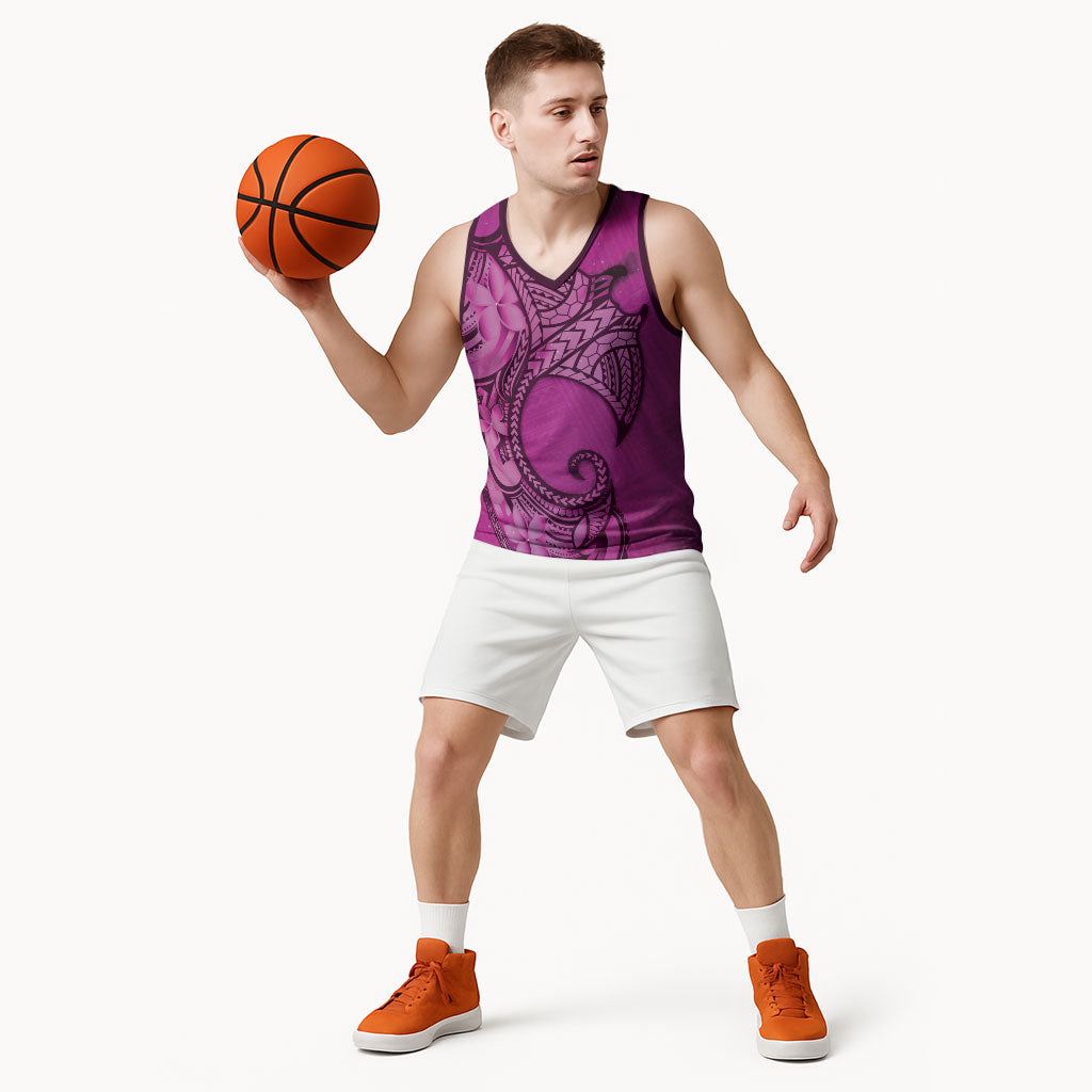 Polynesia Manta Ray Tattoo Basketball Jersey Tropical Plumeria Pink Polynesian Pattern LT14 - Polynesian Pride