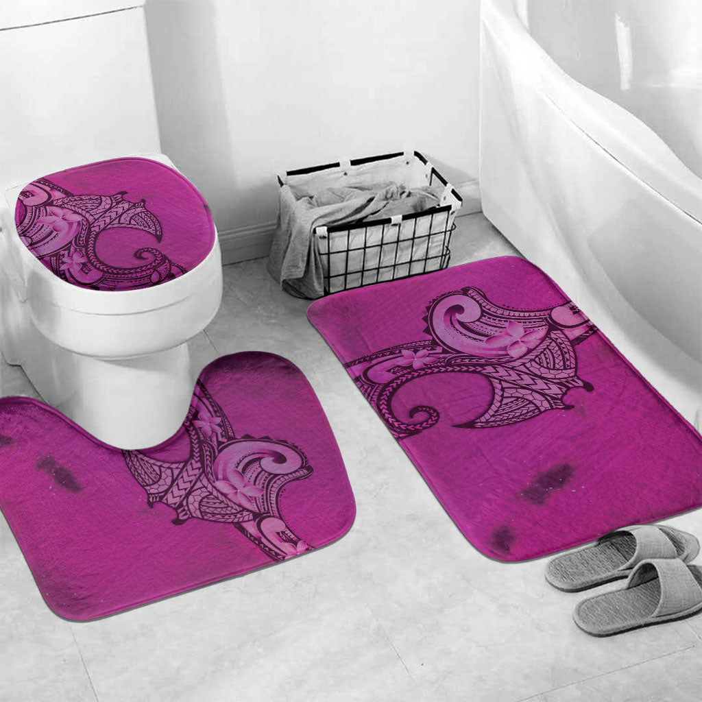Polynesia Manta Ray Tattoo Bathroom Set Tropical Plumeria Pink Polynesian Pattern LT14 Mat Set Only (3 pcs) One Size Pink - Polynesian Pride