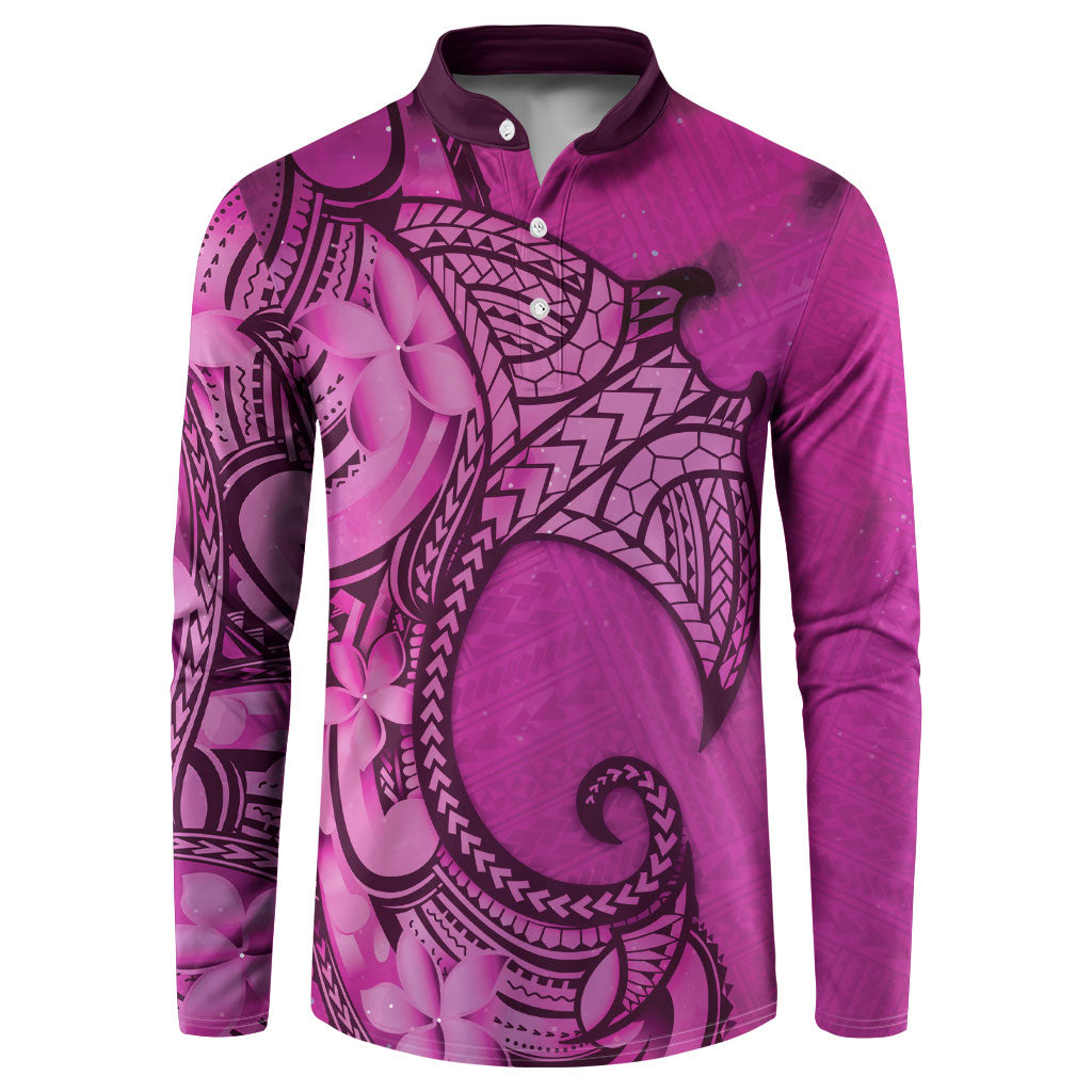 Polynesia Manta Ray Tattoo Button Sweatshirt Tropical Plumeria Pink Polynesian Pattern LT14 Pink - Polynesian Pride