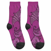 Polynesia Manta Ray Tattoo Crew Socks Tropical Plumeria Pink Polynesian Pattern LT14 - Polynesian Pride