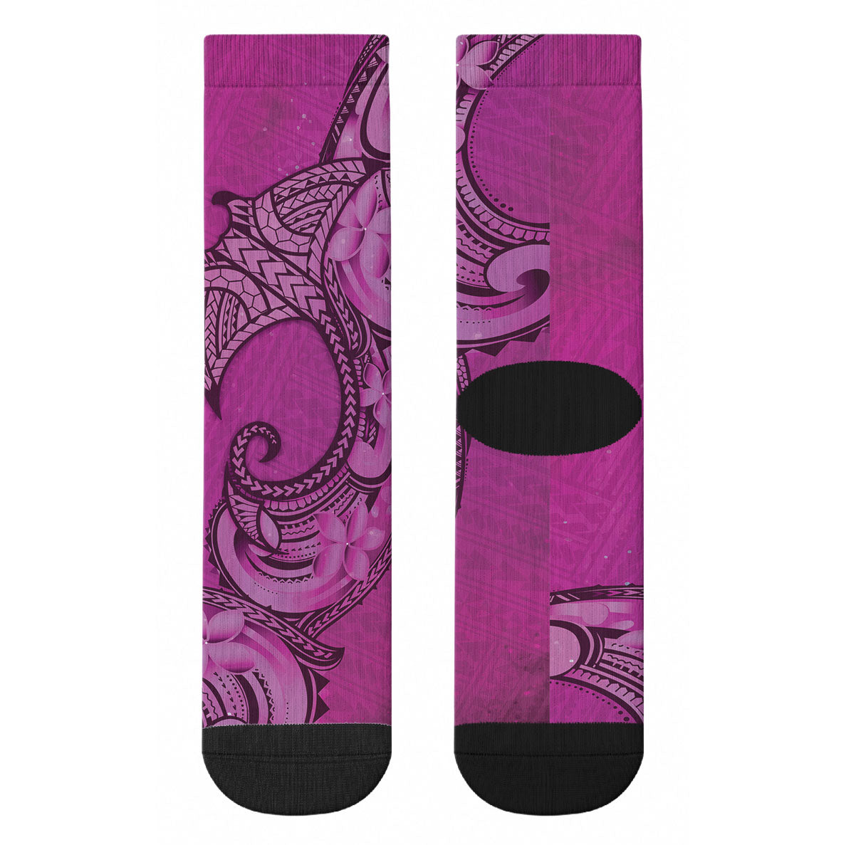 Polynesia Manta Ray Tattoo Crew Socks Tropical Plumeria Pink Polynesian Pattern LT14 - Polynesian Pride