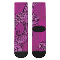 Polynesia Manta Ray Tattoo Crew Socks Tropical Plumeria Pink Polynesian Pattern LT14 - Polynesian Pride