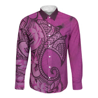 Polynesia Manta Ray Tattoo Long Sleeve Button Shirt Tropical Plumeria Pink Polynesian Pattern LT14 Unisex Pink - Polynesian Pride