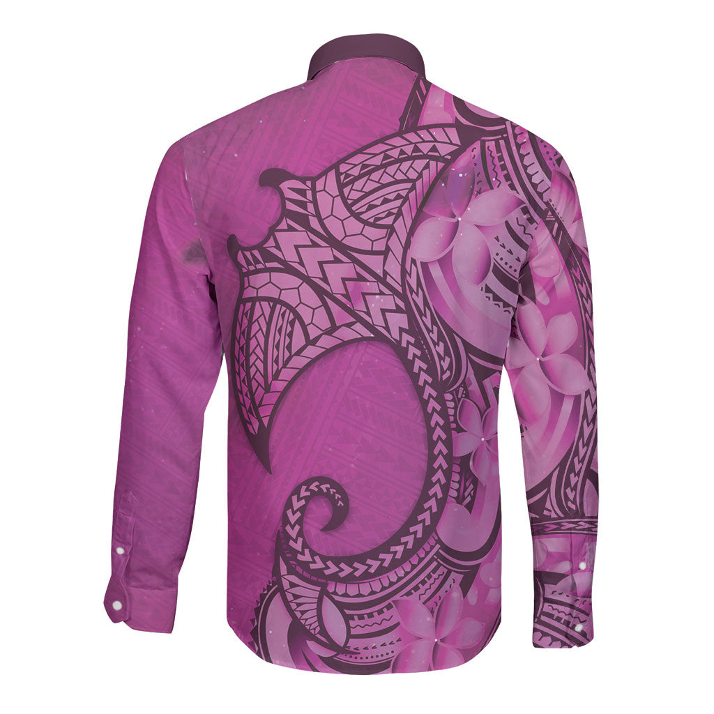 Polynesia Manta Ray Tattoo Long Sleeve Button Shirt Tropical Plumeria Pink Polynesian Pattern LT14 - Polynesian Pride