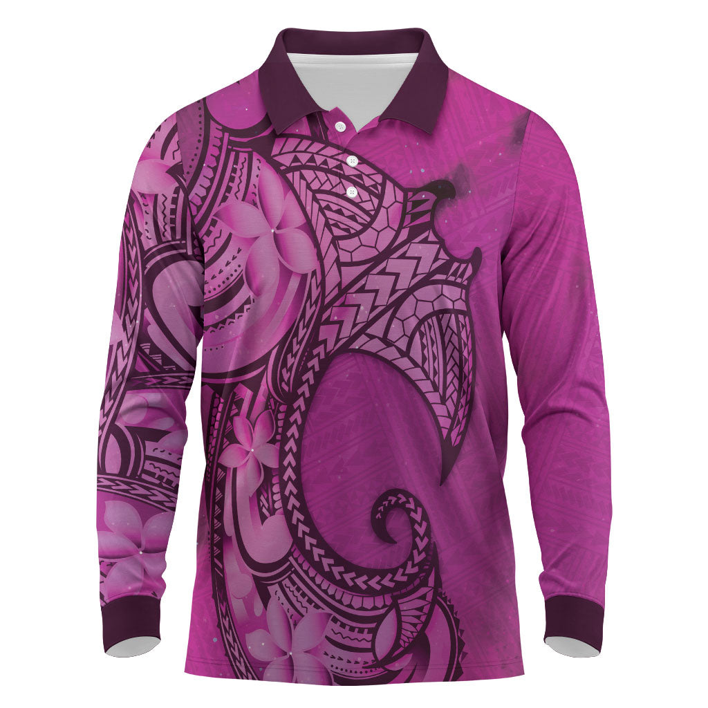 Polynesia Manta Ray Tattoo Long Sleeve Polo Shirt Tropical Plumeria Pink Polynesian Pattern LT14 Pink - Polynesian Pride