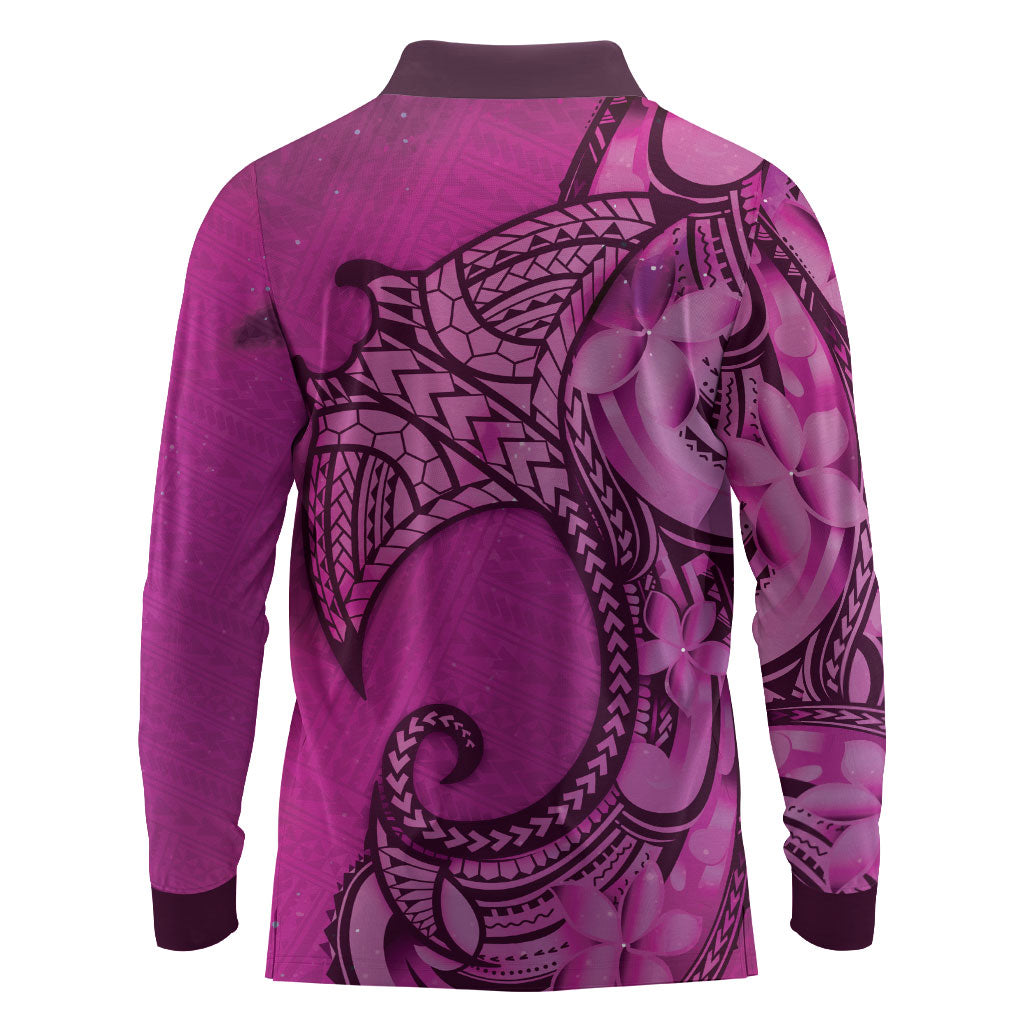 Polynesia Manta Ray Tattoo Long Sleeve Polo Shirt Tropical Plumeria Pink Polynesian Pattern LT14 - Polynesian Pride