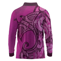 Polynesia Manta Ray Tattoo Long Sleeve Polo Shirt Tropical Plumeria Pink Polynesian Pattern LT14 - Polynesian Pride