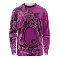 Polynesia Manta Ray Tattoo Long Sleeve Shirt Tropical Plumeria Pink Polynesian Pattern LT14 Unisex Pink - Polynesian Pride