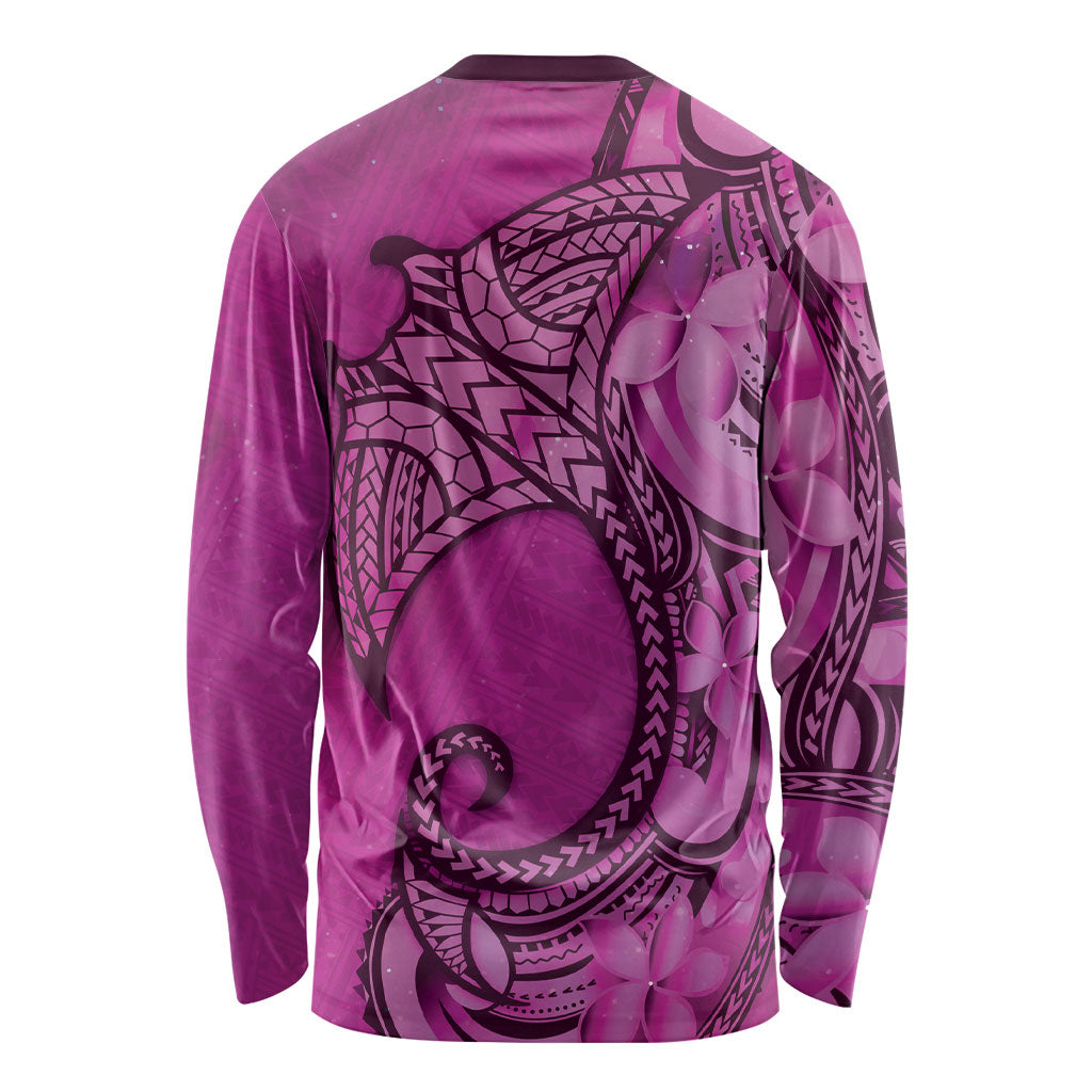 Polynesia Manta Ray Tattoo Long Sleeve Shirt Tropical Plumeria Pink Polynesian Pattern LT14 - Polynesian Pride