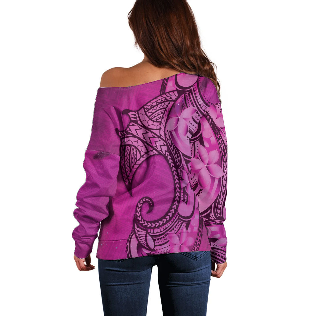 Polynesia Manta Ray Tattoo Off Shoulder Sweater Tropical Plumeria Pink Polynesian Pattern LT14 - Polynesian Pride