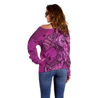 Polynesia Manta Ray Tattoo Off Shoulder Sweater Tropical Plumeria Pink Polynesian Pattern LT14 - Polynesian Pride