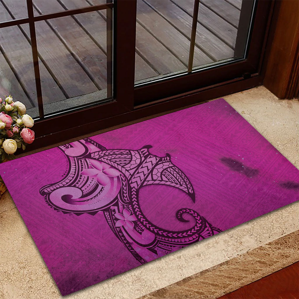 Polynesia Manta Ray Tattoo Rubber Doormat Tropical Plumeria Pink Polynesian Pattern LT14 - Polynesian Pride