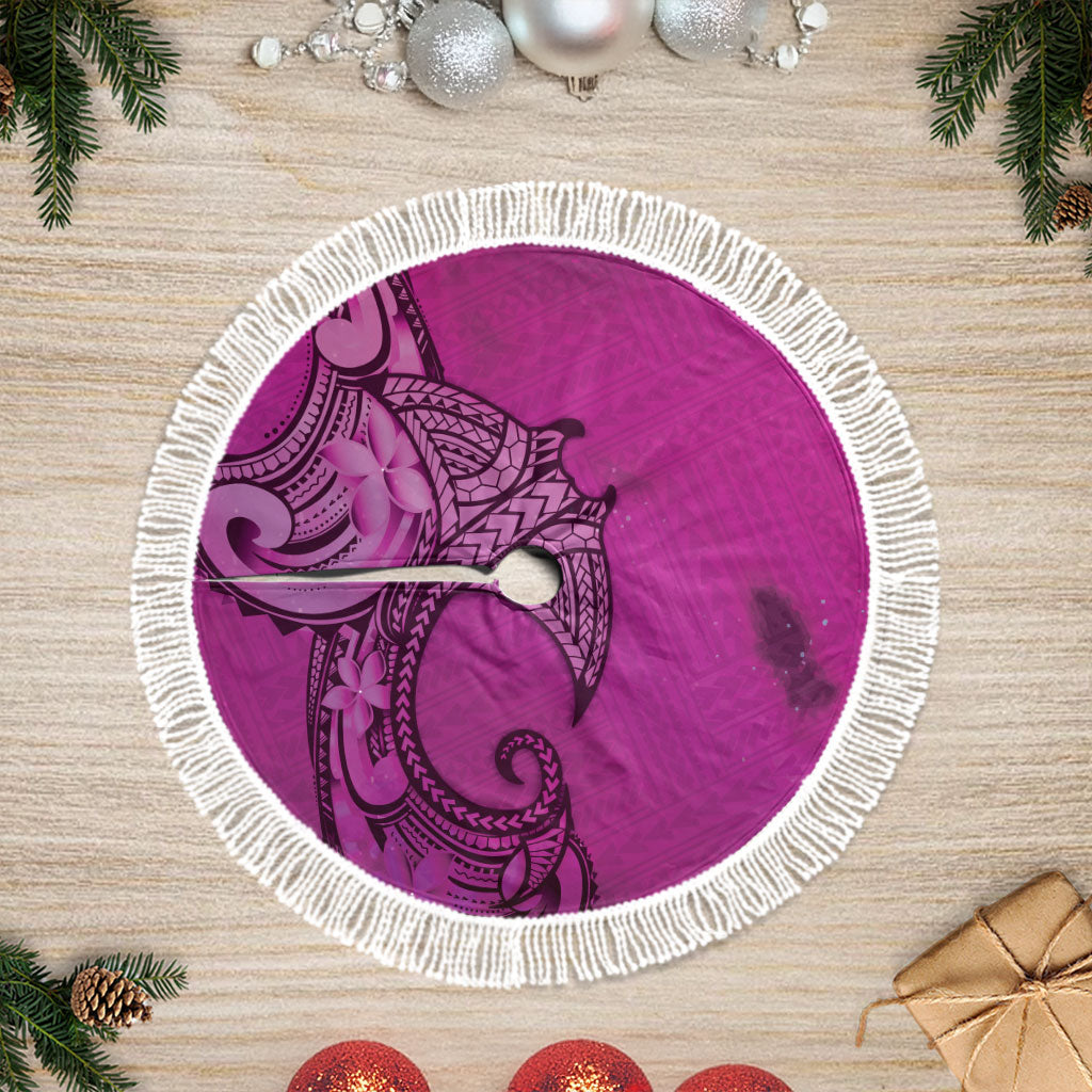 Polynesia Manta Ray Tattoo Tree Skirt Tropical Plumeria Pink Polynesian Pattern LT14 Fringed Pink - Polynesian Pride