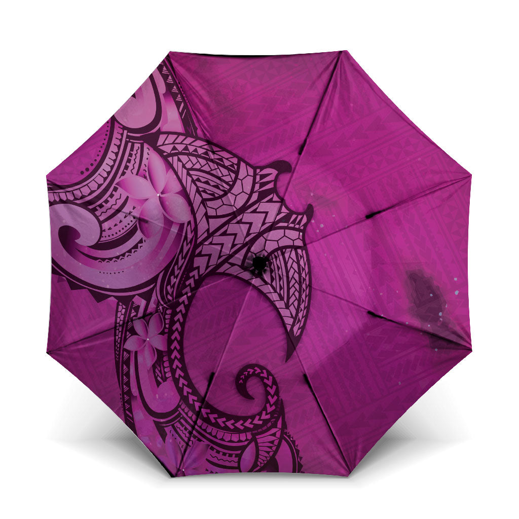 Polynesia Manta Ray Tattoo Umbrella Tropical Plumeria Pink Polynesian Pattern LT14 One Size Folded 11.42 inch Opened Diameter 37.4 inch Pink - Polynesian Pride