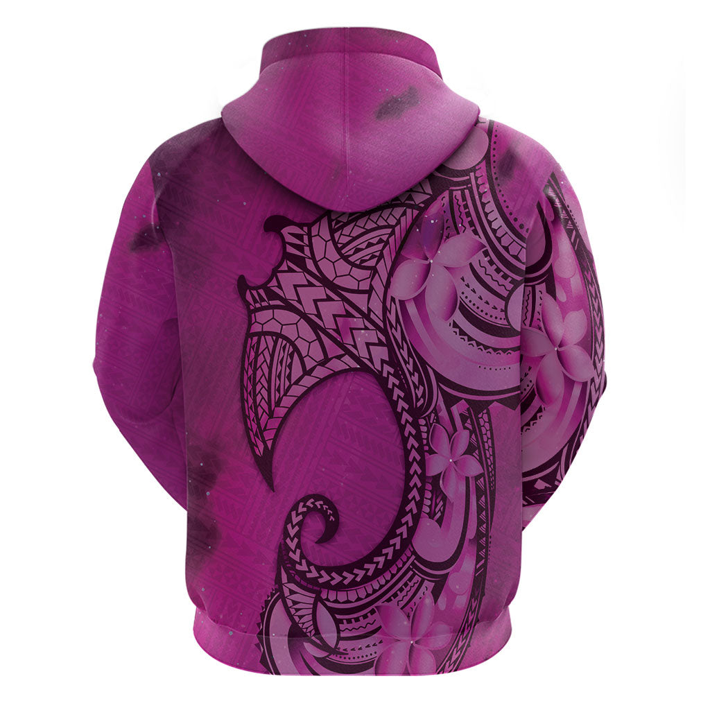 Polynesia Manta Ray Tattoo Zip Hoodie Tropical Plumeria Pink Polynesian Pattern LT14 - Polynesian Pride
