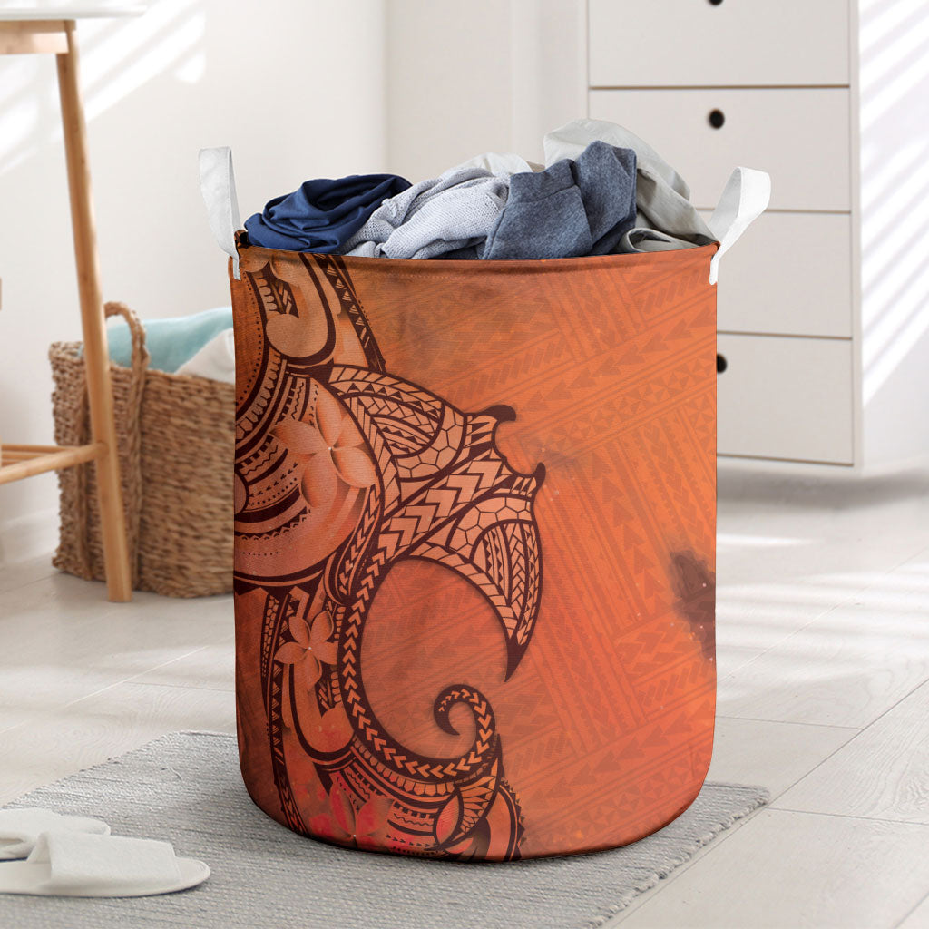 Polynesia Manta Ray Tattoo Laundry Basket Tropical Plumeria Orange Polynesian Pattern
