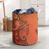Polynesia Manta Ray Tattoo Laundry Basket Tropical Plumeria Orange Polynesian Pattern