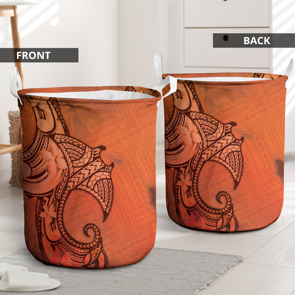 Polynesia Manta Ray Tattoo Laundry Basket Tropical Plumeria Orange Polynesian Pattern