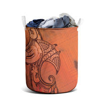 Polynesia Manta Ray Tattoo Laundry Basket Tropical Plumeria Orange Polynesian Pattern