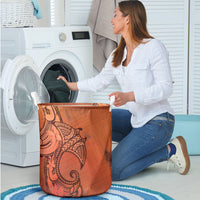 Polynesia Manta Ray Tattoo Laundry Basket Tropical Plumeria Orange Polynesian Pattern