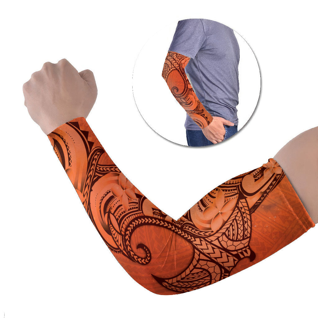 Polynesia Manta Ray Tattoo Arm Sleeves Tropical Plumeria Orange Polynesian Pattern LT14 Set of 2 Orange - Polynesian Pride