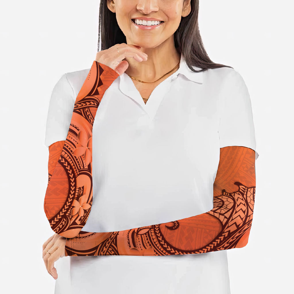 Polynesia Manta Ray Tattoo Arm Sleeves Tropical Plumeria Orange Polynesian Pattern LT14 - Polynesian Pride