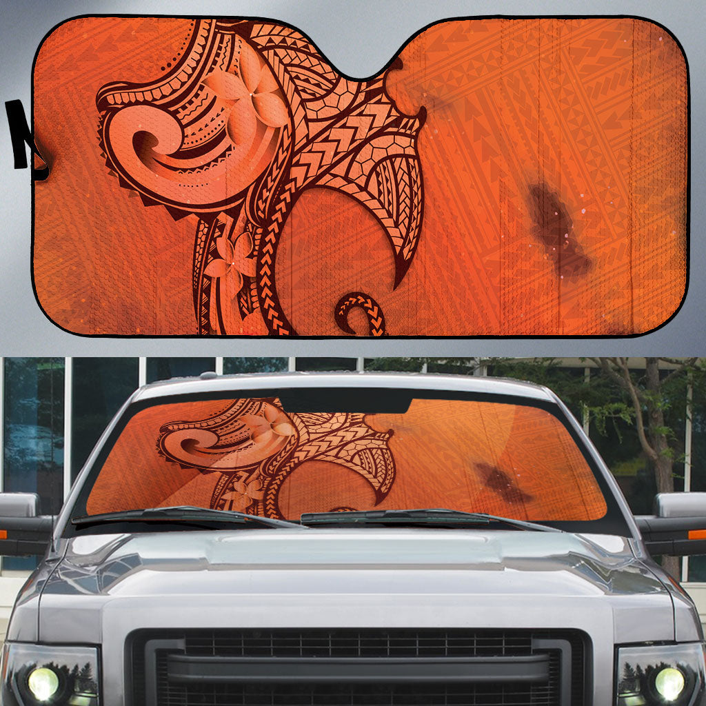 Polynesia Manta Ray Tattoo Auto Sun Shade Tropical Plumeria Orange Polynesian Pattern
