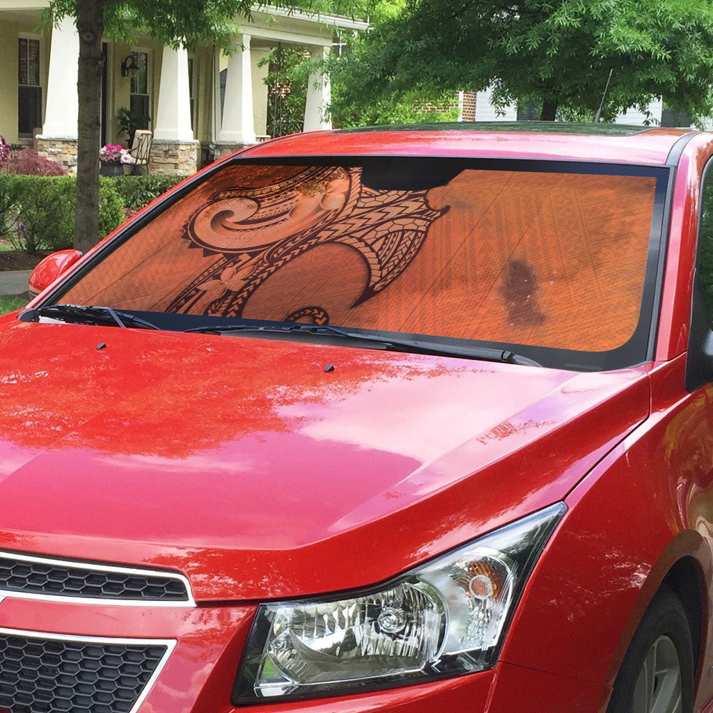 Polynesia Manta Ray Tattoo Auto Sun Shade Tropical Plumeria Orange Polynesian Pattern
