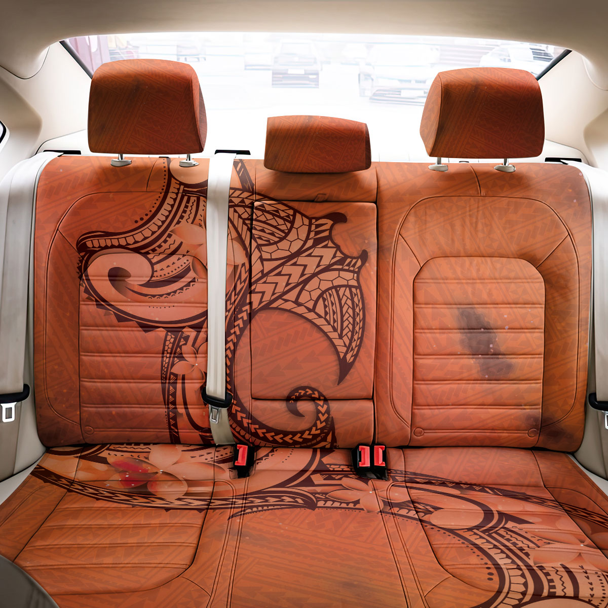 Polynesia Manta Ray Tattoo Back Car Seat Cover Tropical Plumeria Orange Polynesian Pattern LT14 - Polynesian Pride