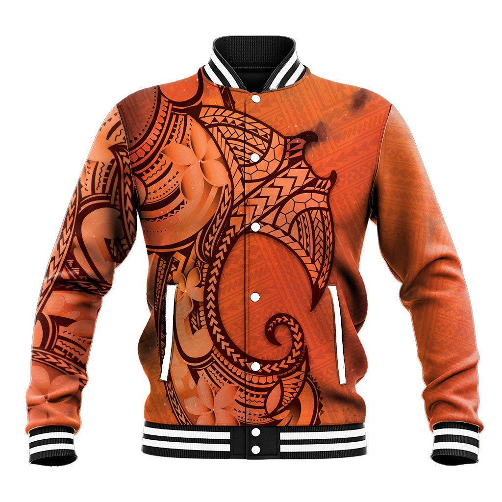 Polynesia Manta Ray Tattoo Baseball Jacket Tropical Plumeria Orange Polynesian Pattern LT14 Unisex Orange - Polynesian Pride