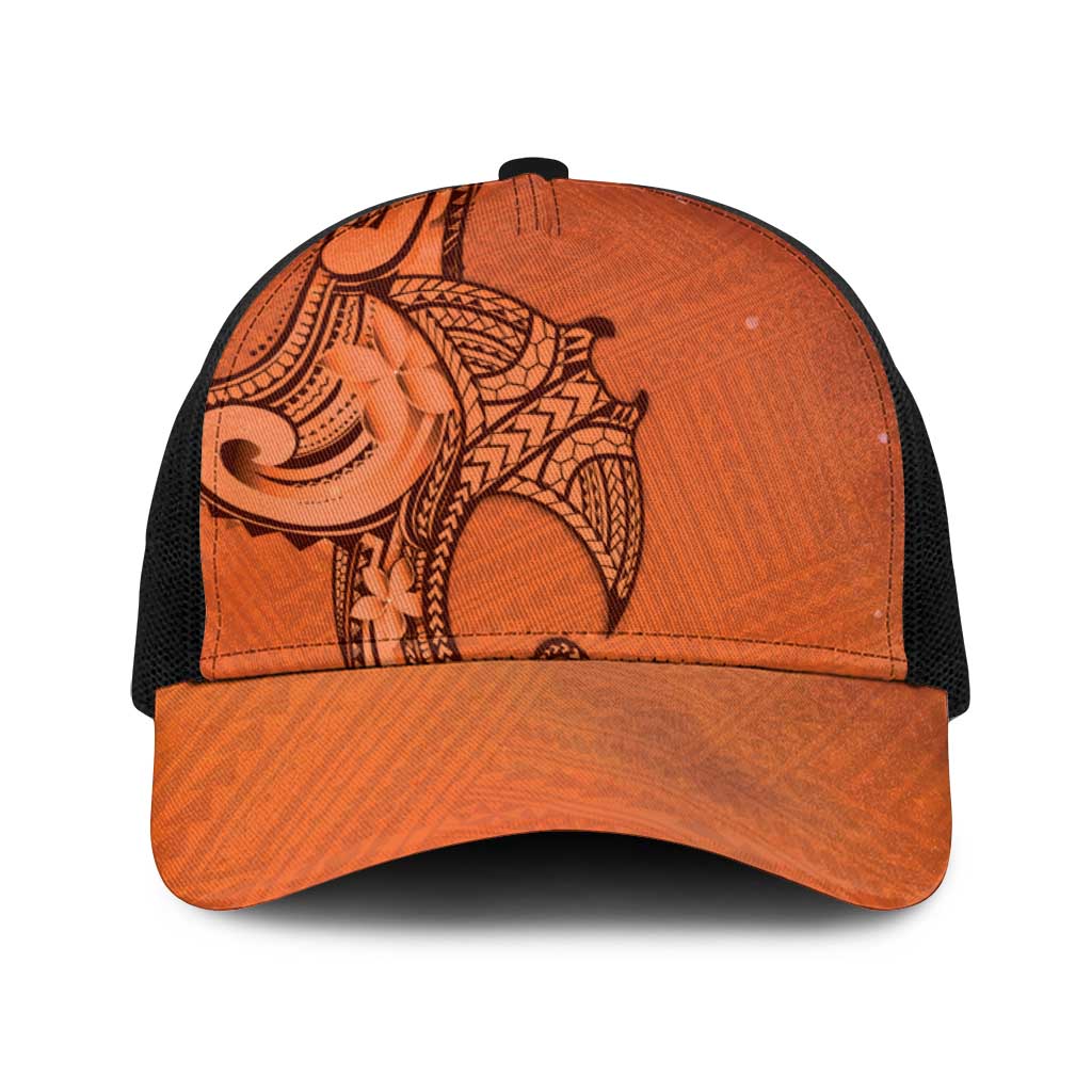 Polynesia Manta Ray Tattoo Baseball Net Cap Tropical Plumeria Orange Polynesian Pattern LT14 One Size Black Orange - Polynesian Pride