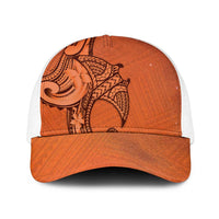 Polynesia Manta Ray Tattoo Baseball Net Cap Tropical Plumeria Orange Polynesian Pattern LT14 One Size White Orange - Polynesian Pride
