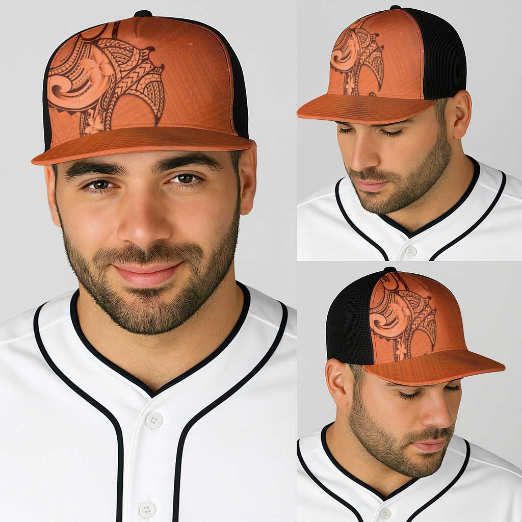Polynesia Manta Ray Tattoo Baseball Net Cap Tropical Plumeria Orange Polynesian Pattern LT14 - Polynesian Pride