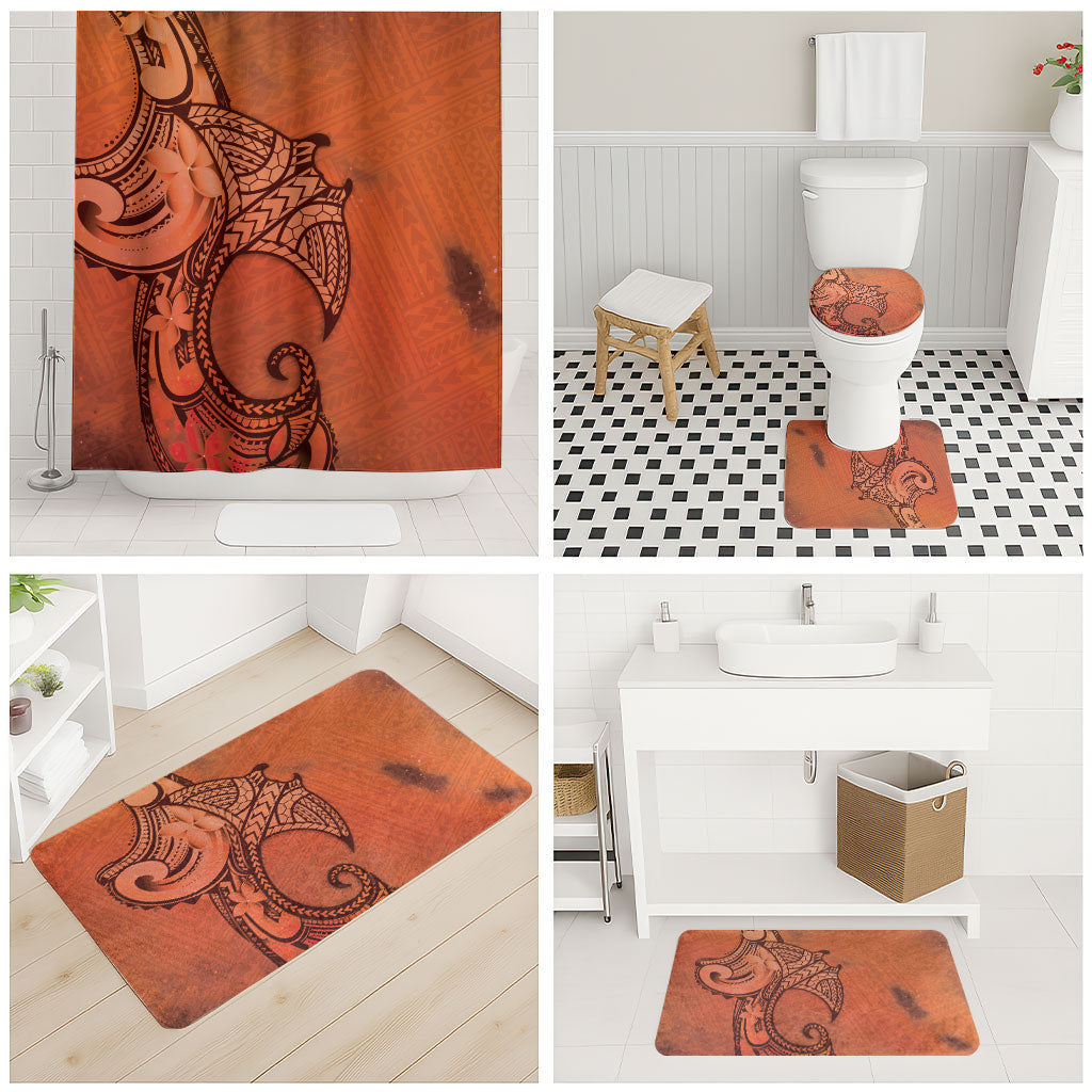 Polynesia Manta Ray Tattoo Bathroom Set Tropical Plumeria Orange Polynesian Pattern LT14 - Polynesian Pride
