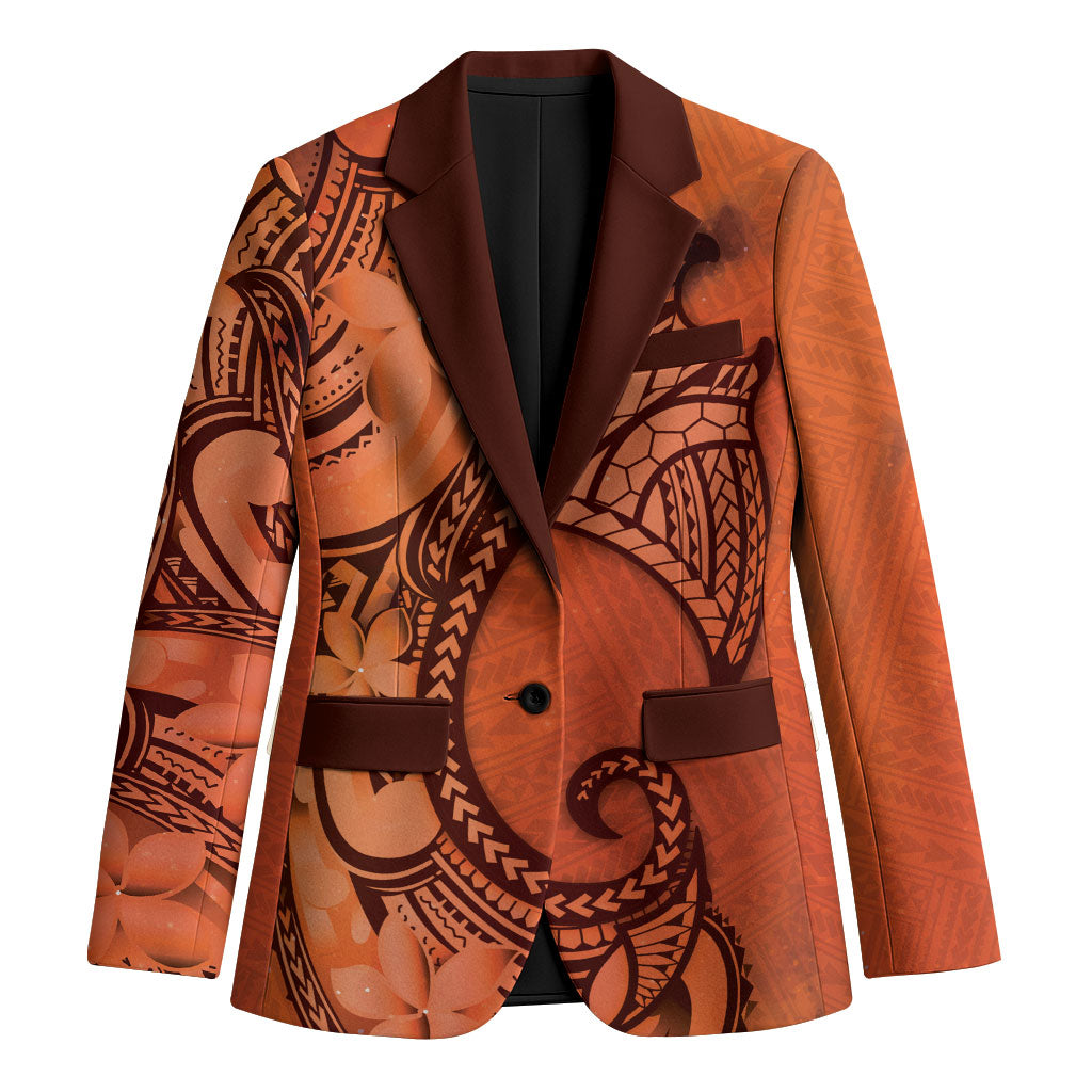Polynesia Manta Ray Tattoo Blazer Tropical Plumeria Orange Polynesian Pattern