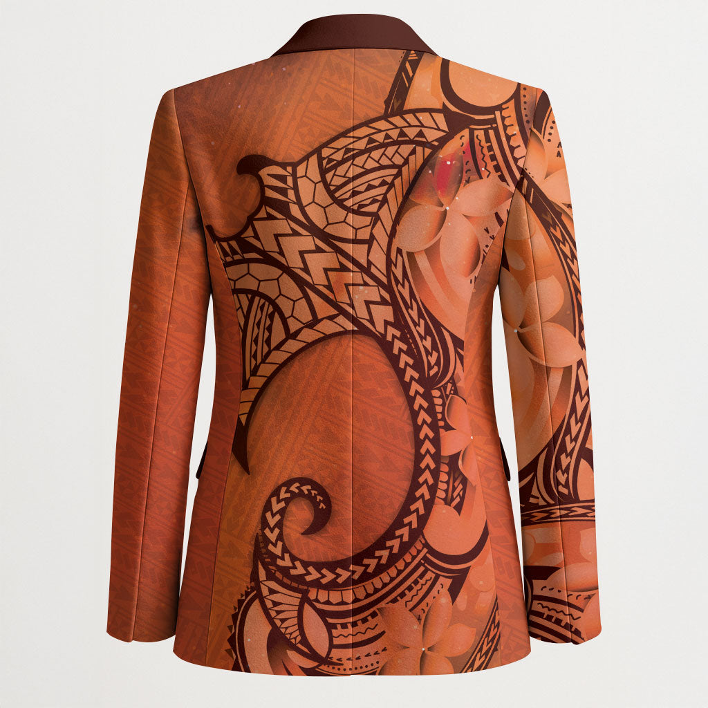 Polynesia Manta Ray Tattoo Blazer Tropical Plumeria Orange Polynesian Pattern LT14 - Polynesian Pride