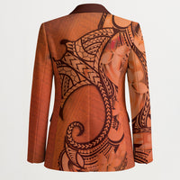 Polynesia Manta Ray Tattoo Blazer Tropical Plumeria Orange Polynesian Pattern LT14 - Polynesian Pride
