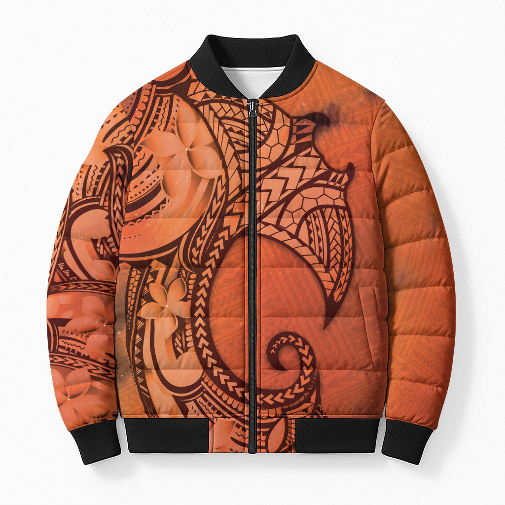 Polynesia Manta Ray Tattoo Bomber Puffer Jacket Tropical Plumeria Orange Polynesian Pattern LT14 Unisex Orange - Polynesian Pride