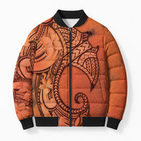 Polynesia Manta Ray Tattoo Bomber Puffer Jacket Tropical Plumeria Orange Polynesian Pattern LT14 Unisex Orange - Polynesian Pride