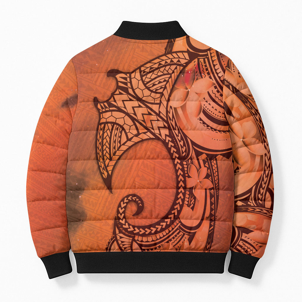 Polynesia Manta Ray Tattoo Bomber Puffer Jacket Tropical Plumeria Orange Polynesian Pattern LT14 - Polynesian Pride