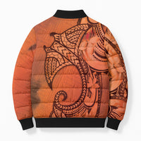 Polynesia Manta Ray Tattoo Bomber Puffer Jacket Tropical Plumeria Orange Polynesian Pattern LT14 - Polynesian Pride
