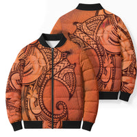 Polynesia Manta Ray Tattoo Bomber Puffer Jacket Tropical Plumeria Orange Polynesian Pattern LT14 - Polynesian Pride