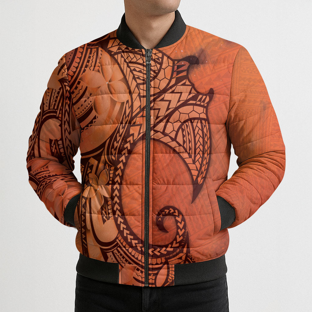 Polynesia Manta Ray Tattoo Bomber Puffer Jacket Tropical Plumeria Orange Polynesian Pattern LT14 - Polynesian Pride