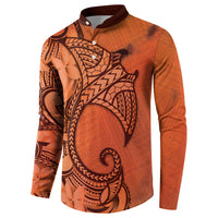 Polynesia Manta Ray Tattoo Button Sweatshirt Tropical Plumeria Orange Polynesian Pattern LT14 - Polynesian Pride