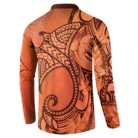 Polynesia Manta Ray Tattoo Button Sweatshirt Tropical Plumeria Orange Polynesian Pattern LT14 - Polynesian Pride