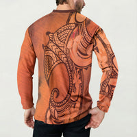 Polynesia Manta Ray Tattoo Button Sweatshirt Tropical Plumeria Orange Polynesian Pattern LT14 - Polynesian Pride